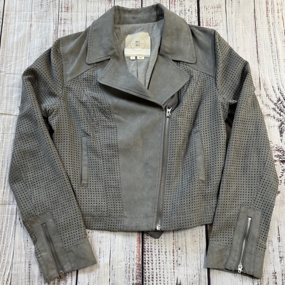 Anthropologie Hei Hei Vegan Gray Soft Moto Perforated Jacket Size Small - Picture 2 of 7